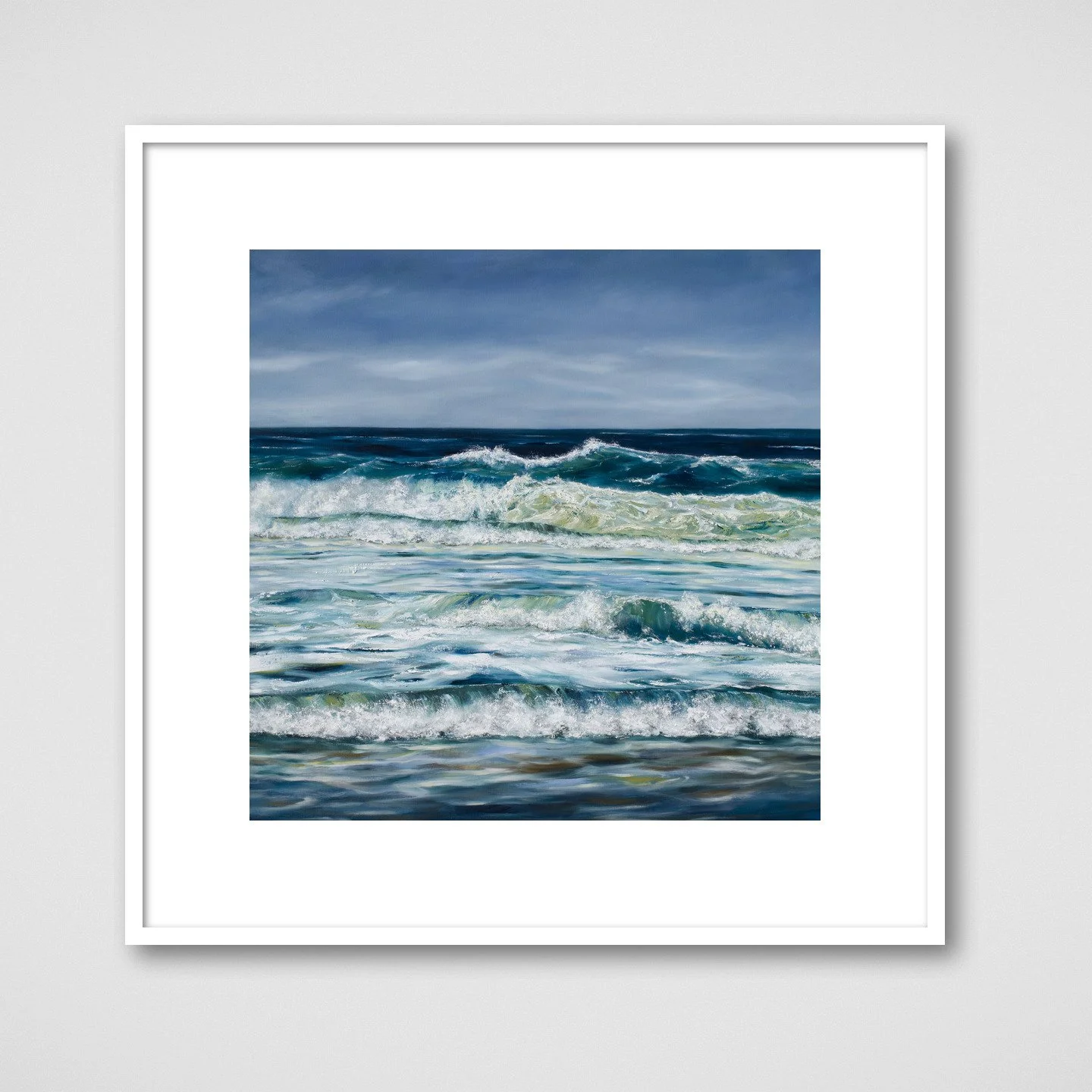 "Fantasia" print of ocean waves in frame