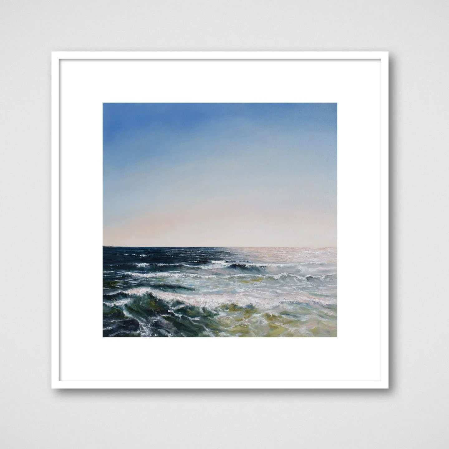 "Lifted" print of tranquil sea and sky in frame