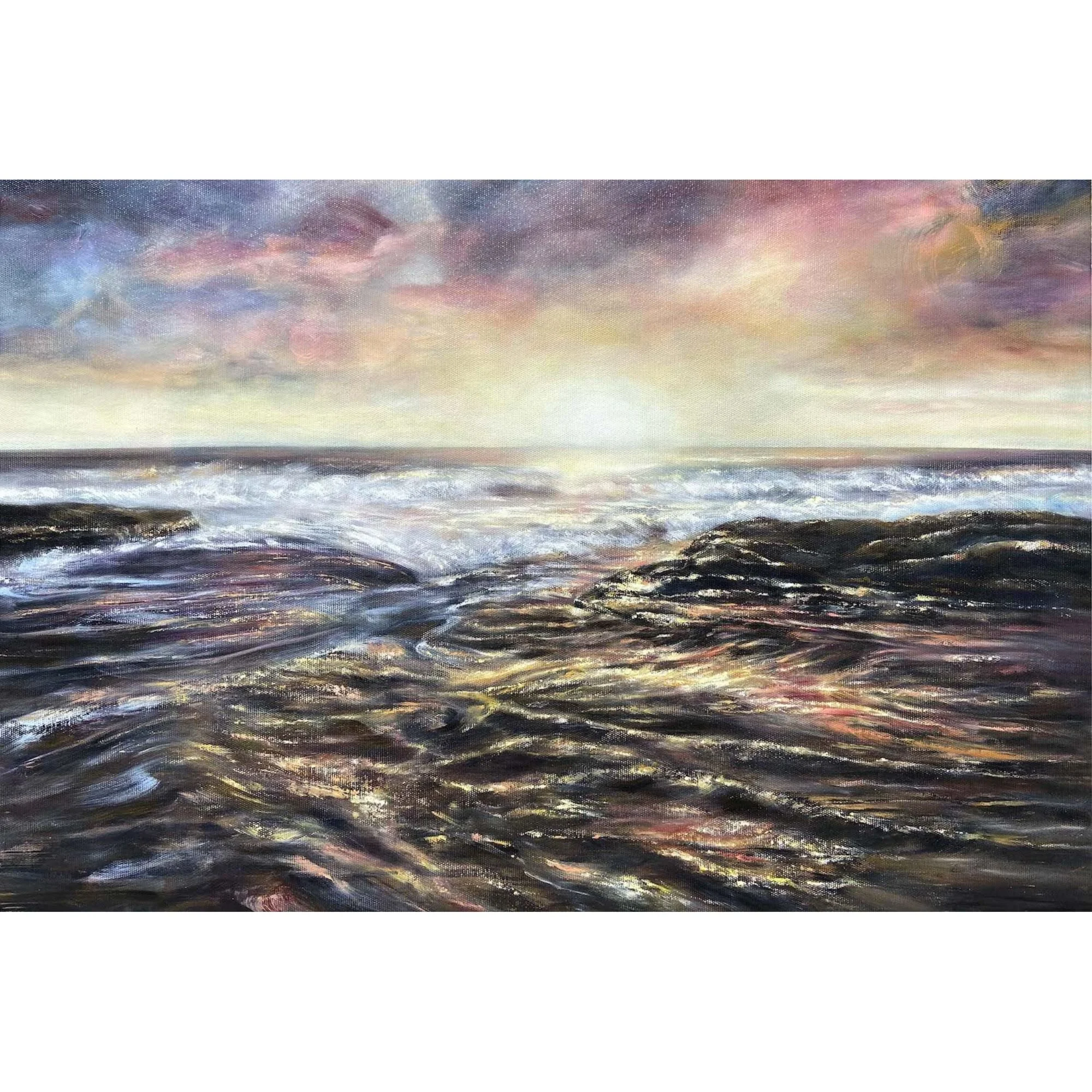 'Ancient Currents' by Tiffany Blaise - A captivating seascape painting depicting the timeless and mystical energy of the ocean in dynamic mixed media.