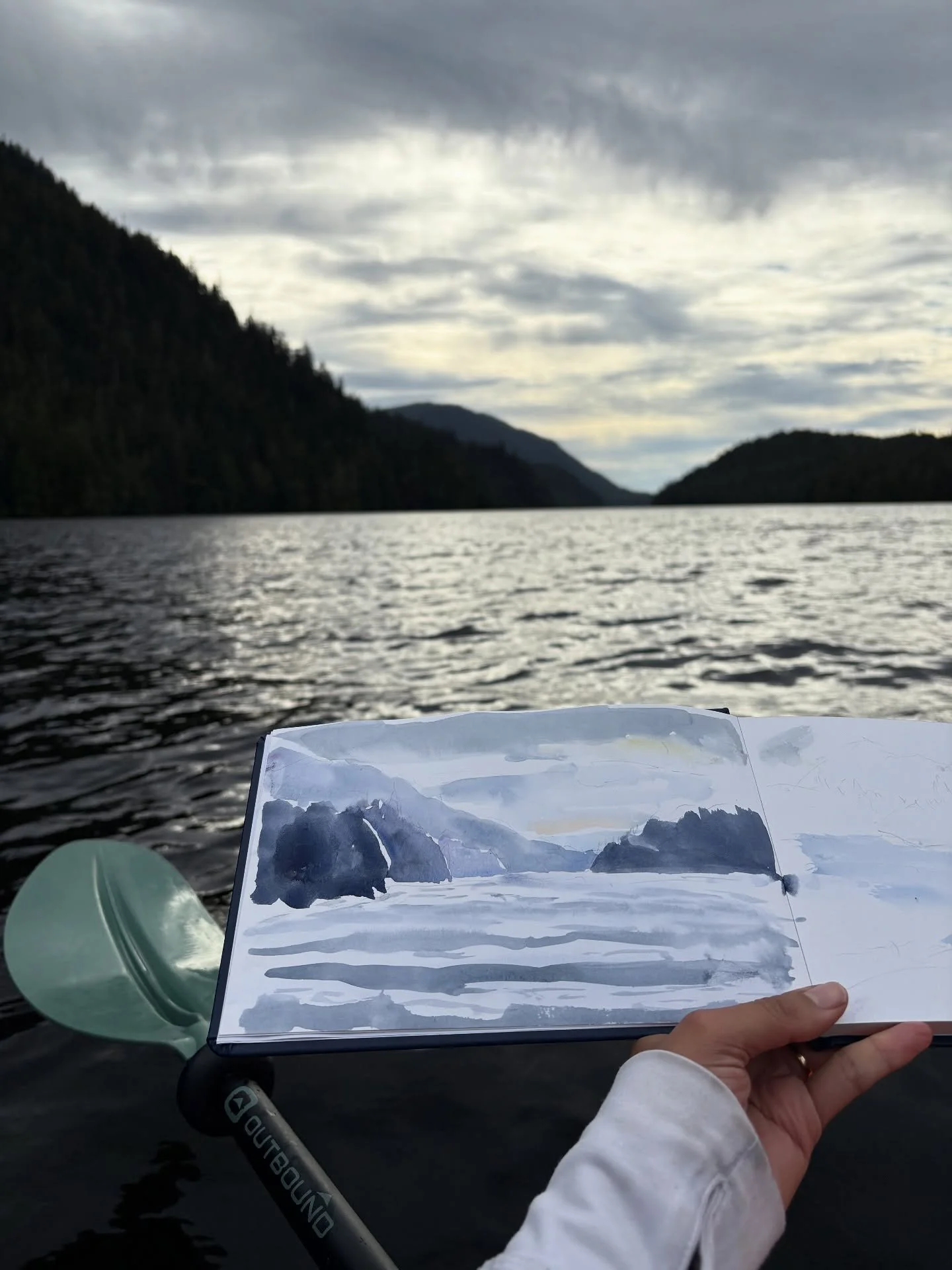 My proudest plein air moment to date because I painted this watercolour in a kayak while paddling up Denise Arm 🚣&zwj;♀️🌲 It was a beautiful journey filled with mountain views, hidden coves and the sound of wind and waterfalls through the trees.

O