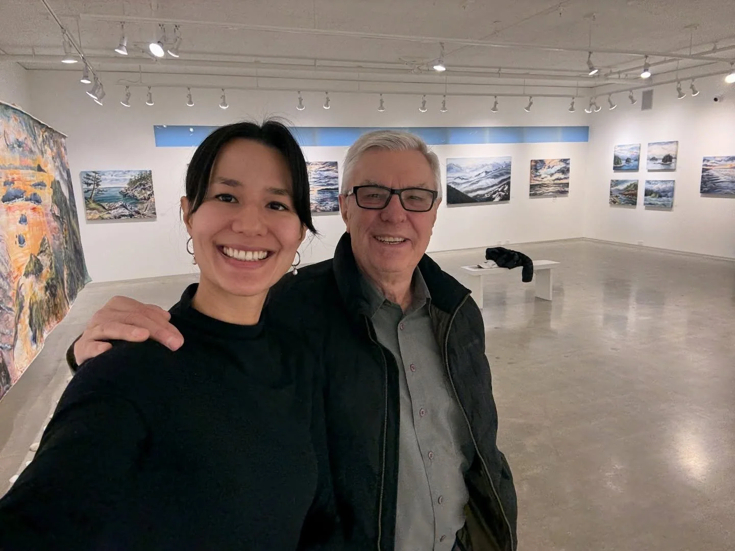 Had a wonderful day trip visiting my exhibition "Eternal Horizons" in @gpagart in Gibsons today with my dad @alvinblaise! 🧜&zwj;♀️ He wasn&rsquo;t able to attend the opening, but sharing the stories behind my paintings and the soundscape o