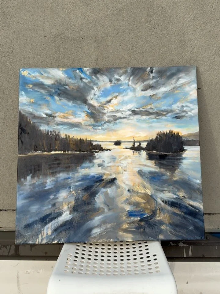 Excited to share the finished result of this painting &ldquo;Isles of Passing Light&rdquo; ☀️

It felt very liberating to recreate the rapids, whirlpools and dynamically lit islands of this landscape in Northern BC near Prince Rupert🌲🌊 

24&rdquo;X