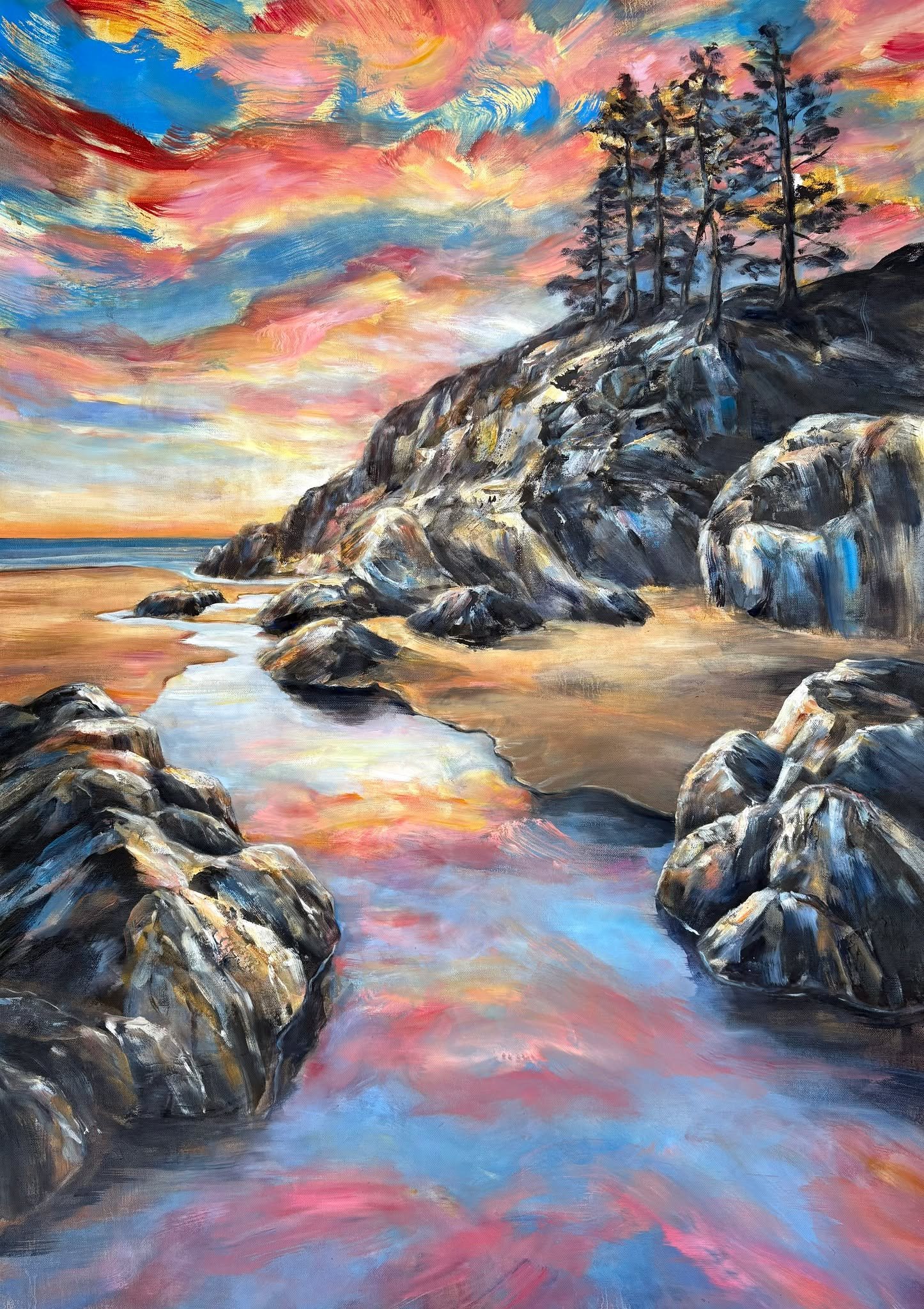 "Calligraphic Coast." A quiet conversation between the coastline and sky 🖤🌊

In this piece I wanted to capture the essence of the Pacific Northwest through a dynamic scene filled with vibrant colour, water reflections and distinct rock fo