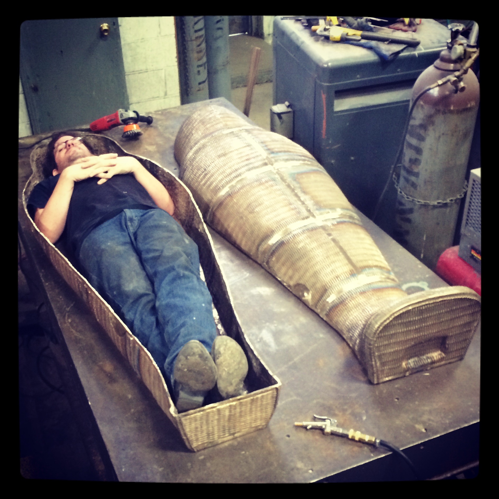 Some times after working on your sculpture all day you just want to take a break and think about it.