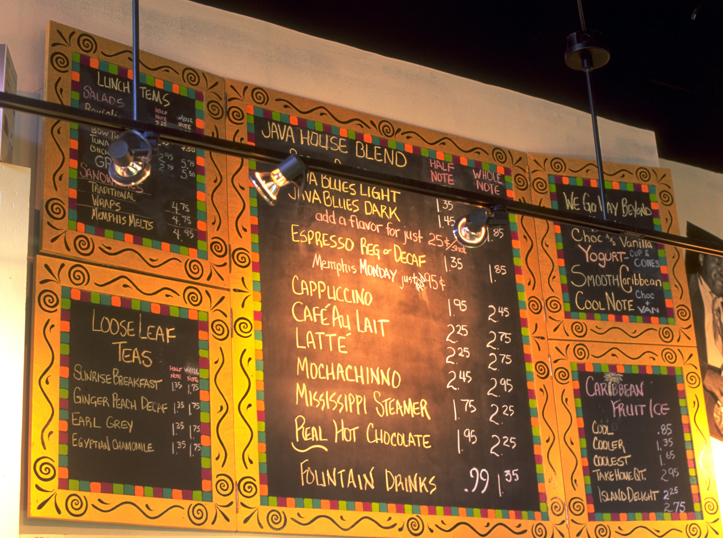  Java Blues menu board  Branding creative and design by Chuck Mitchell  Illustrated by Daphne Hewett 