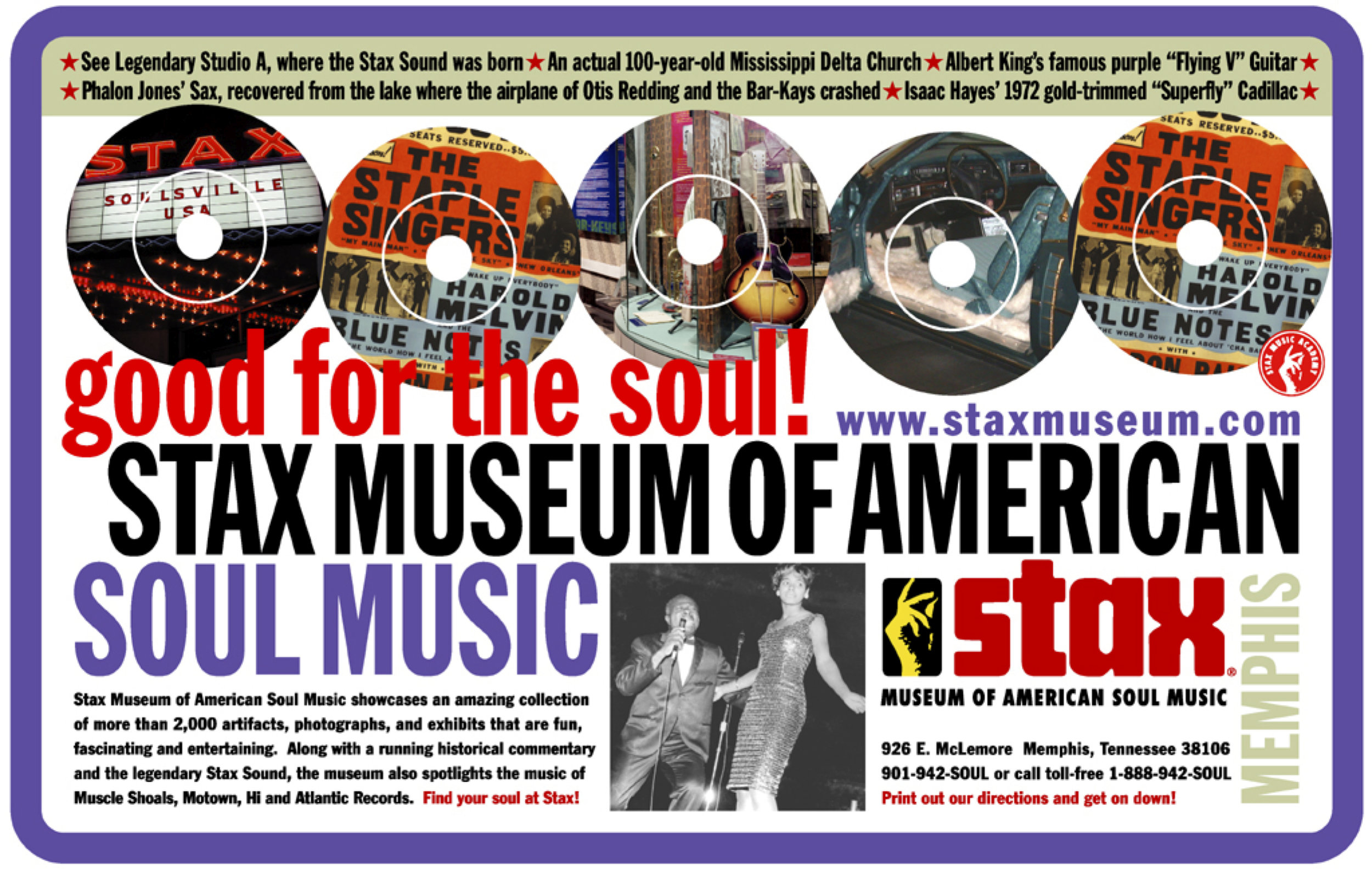  STAX Tennessee Visitors Center interactive kiosk ad  Branding creative, copy and design by Chuck Mitchell  Various photographers 