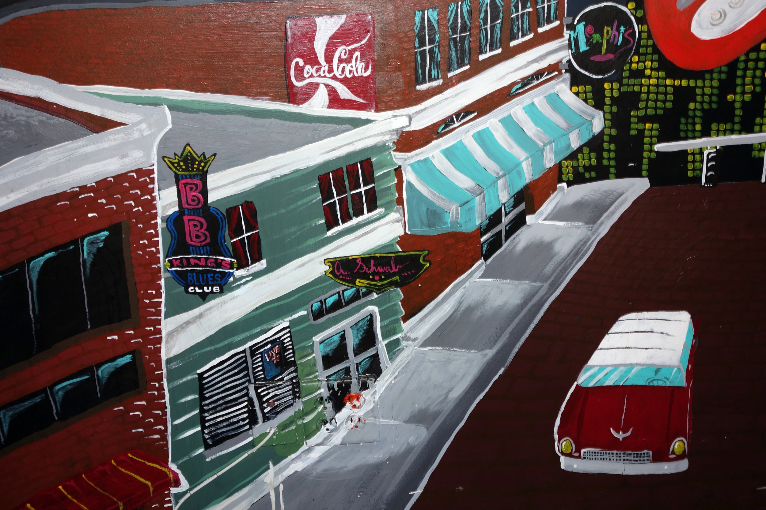  Beale Street Memphis as imagined by Lamar Sorrento for wall at B. B. King's Orlando. 