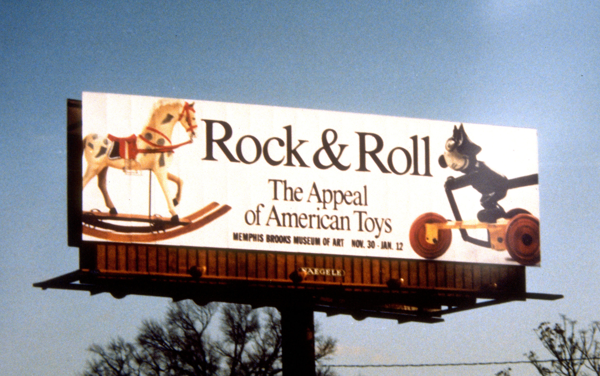  Memphis Brooks Museum of Art Appeal of American Toys Exhibition “Rock &amp; Roll” outdoor  Branding creative, copywriting and design by Chuck Mitchell 