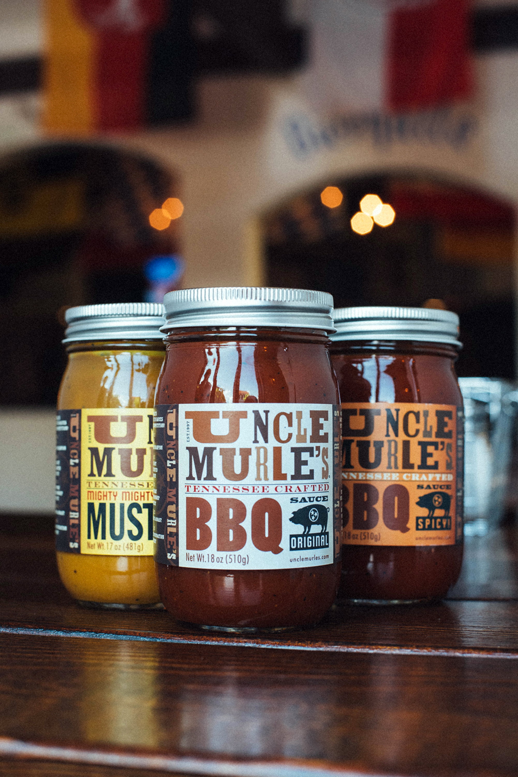  Uncle Murle’s BBQ Sauces packaging  Branding creative and design by Chuck Mitchell  Photograph by Reid Mitchell 