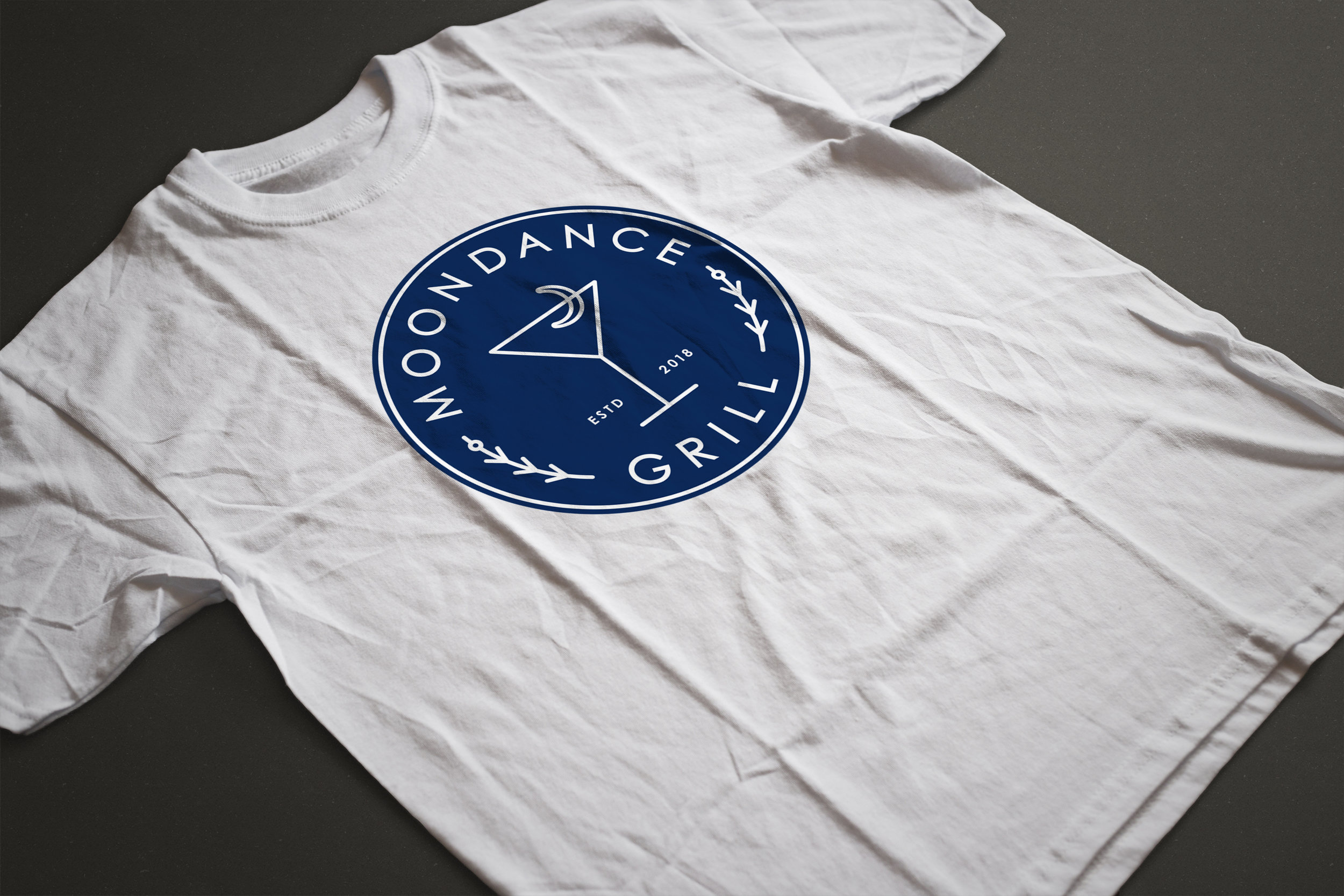  Moondance Grill Germantown Thornwood Prototype Logo Tee  for Tommy Peters, Beale Street Blues Company Memphis  Name development, branding creative and design by Chuck Mitchell 