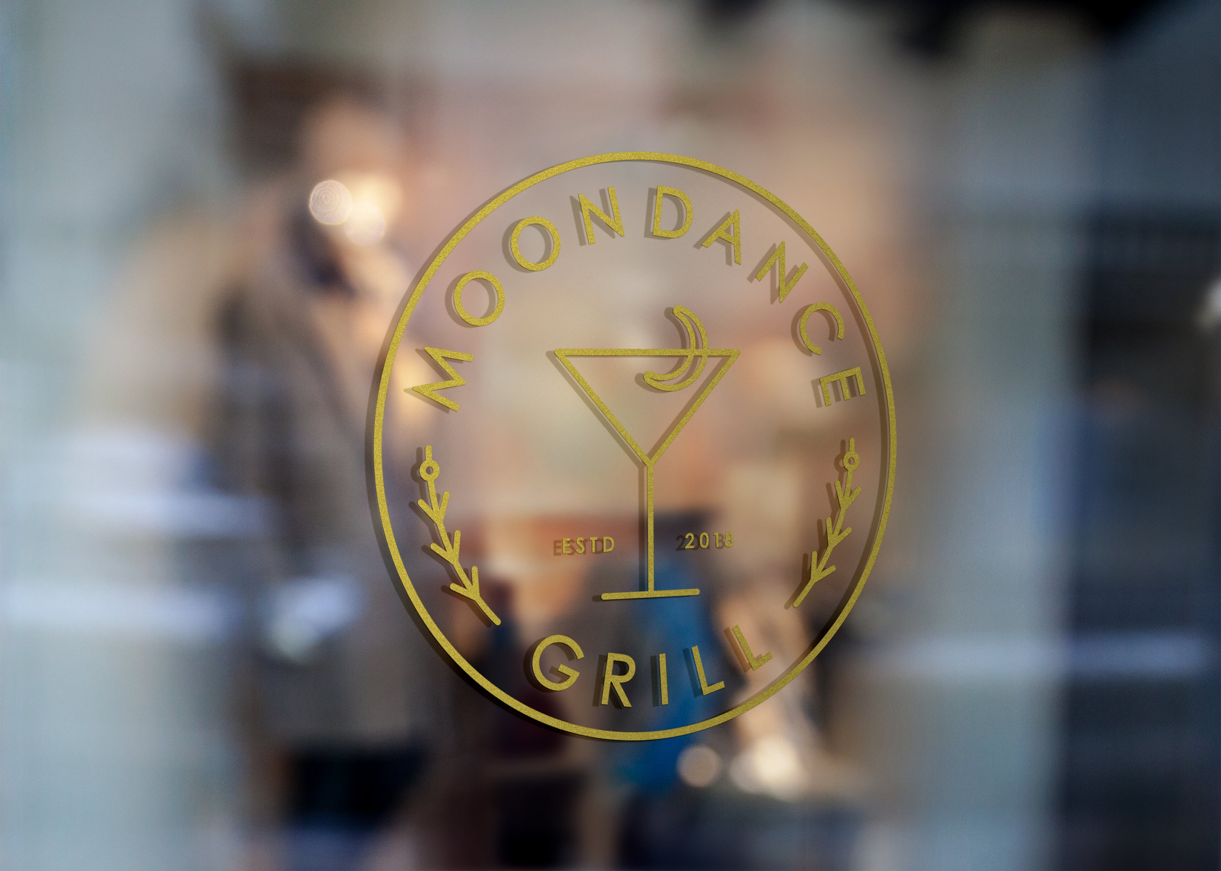  Moondance Grill Germantown Thornwood Prototype Entrance Logo  for Tommy Peters, Beale Street Blues Company Memphis  Name development, branding creative and design by Chuck Mitchell 
