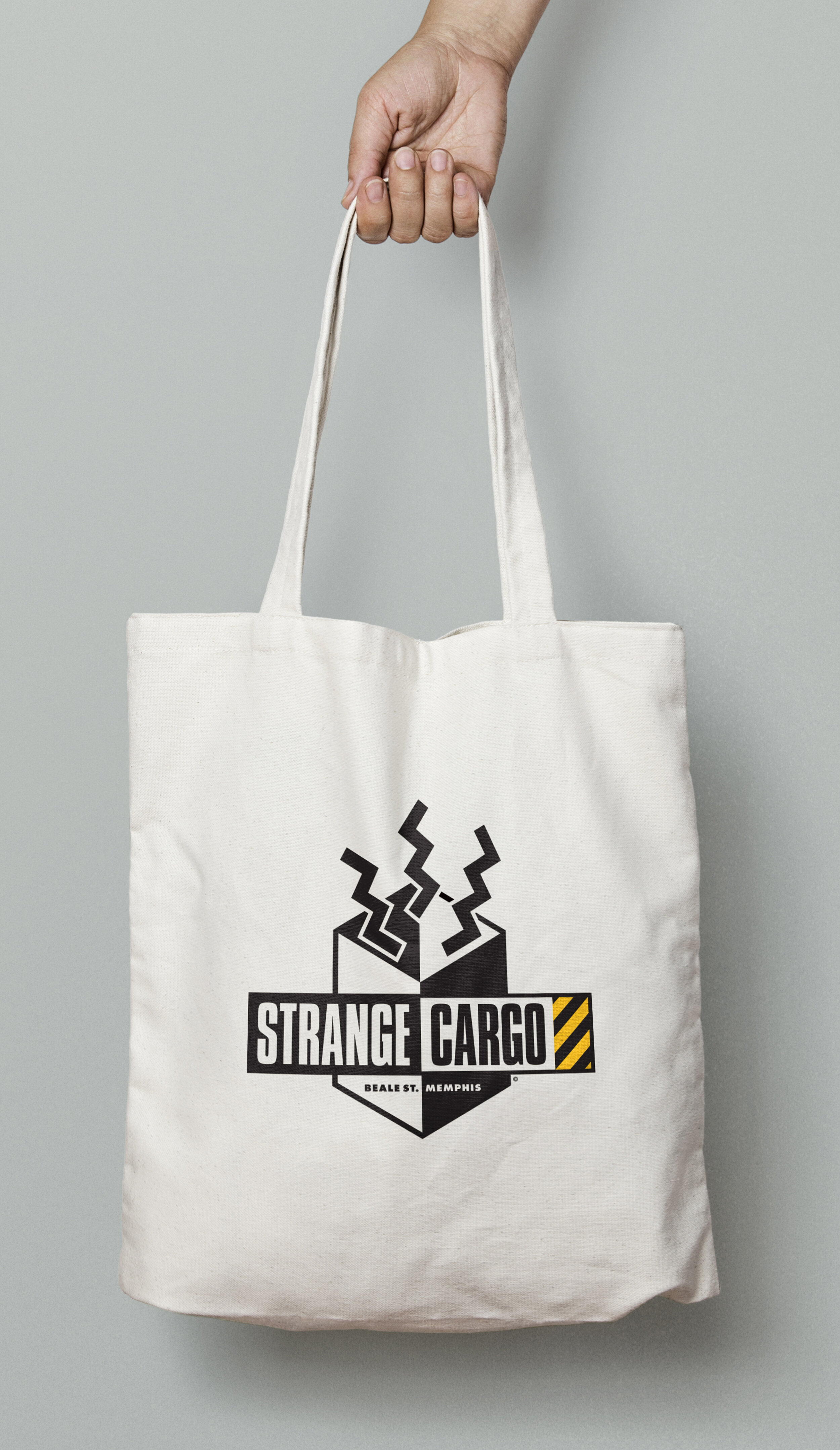  Strange Cargo tote bag 2-color  Branding creative and design by Chuck Mitchell 