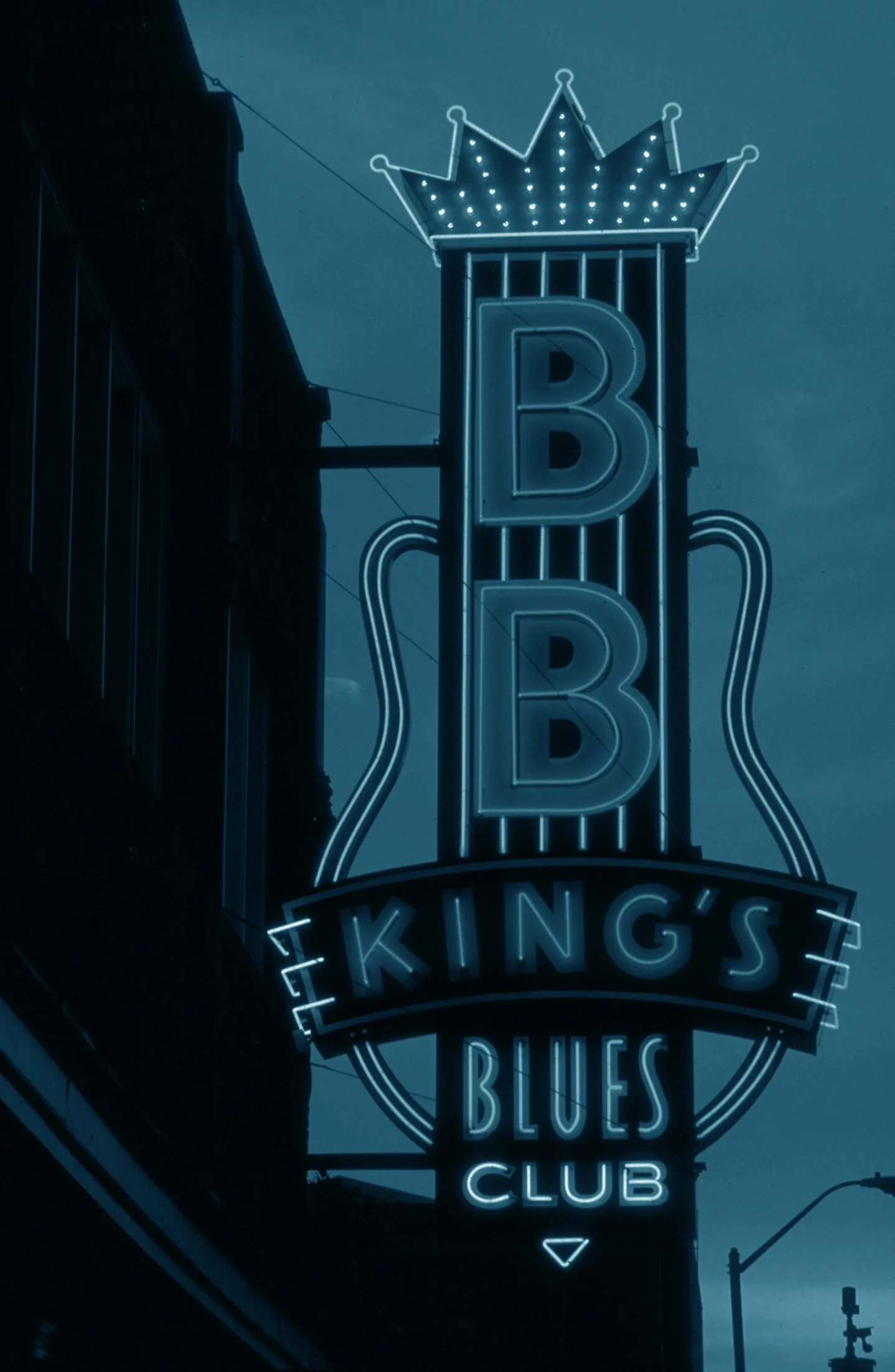  BB King’s Blues Club exterior signage in “blues”  Branding creative and design by Chuck Mitchell  Beale Street Memphis, TN  Sign fabrication and installation by Frank Balton Sign Company 