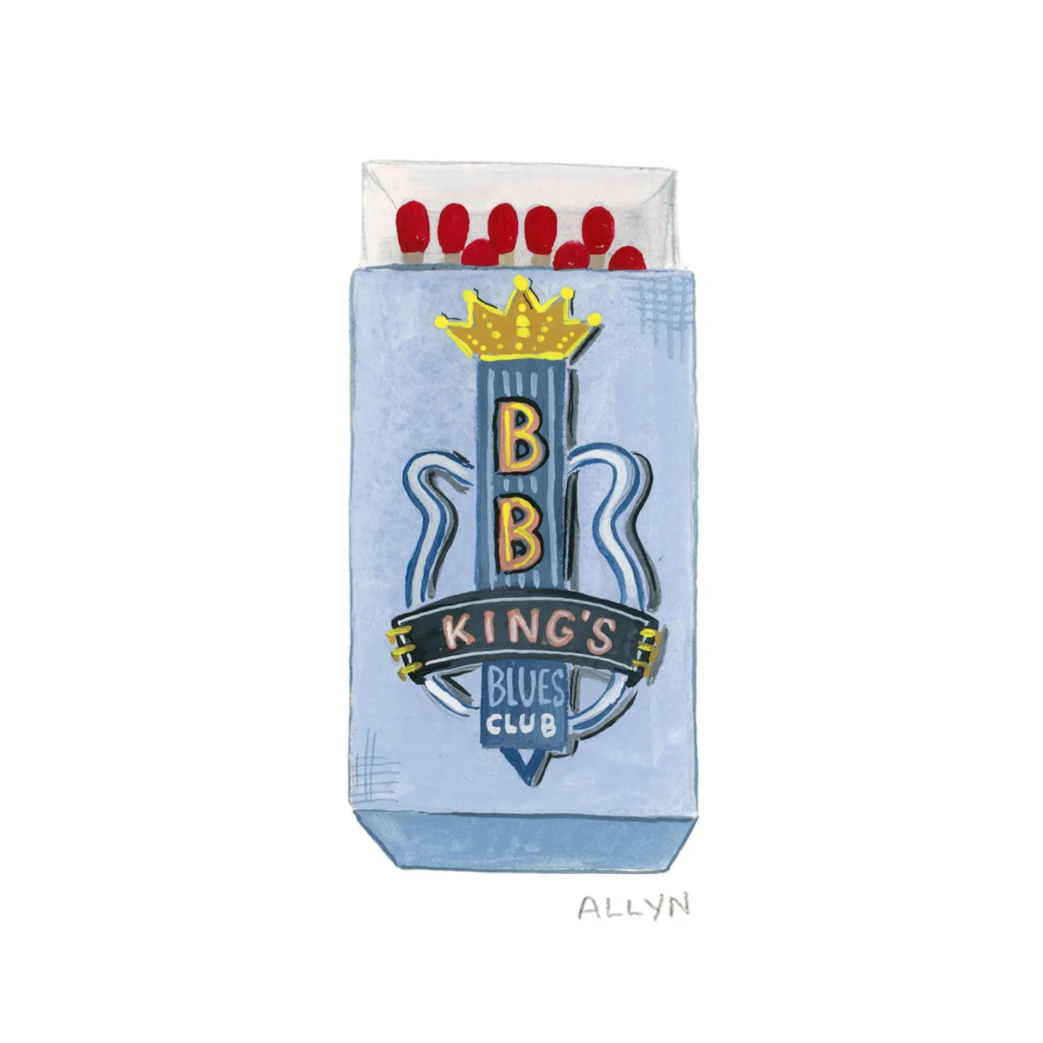  Fun original interpretation of the BBK sign/logo!  Matchbook art illustration © Allyn Fraser   www.allynmakes.com    