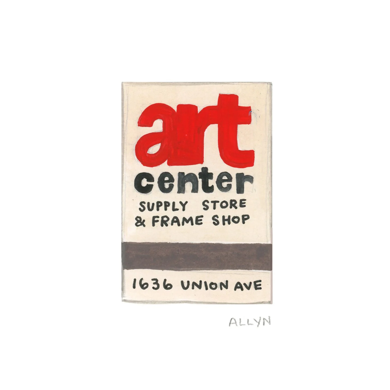  Fun original interpretation of the Art Center logo!  Matchbook art illustration © Allyn Fraser   www.allynmakes.com    