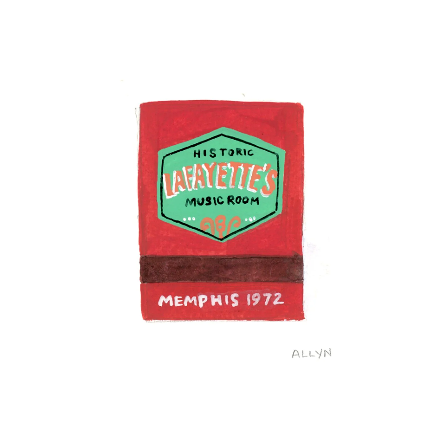  Fun original interpretation of the LAFAYETTE’S sign/logo!  Matchbook art illustration © Allyn Fraser   www.allynmakes.com    