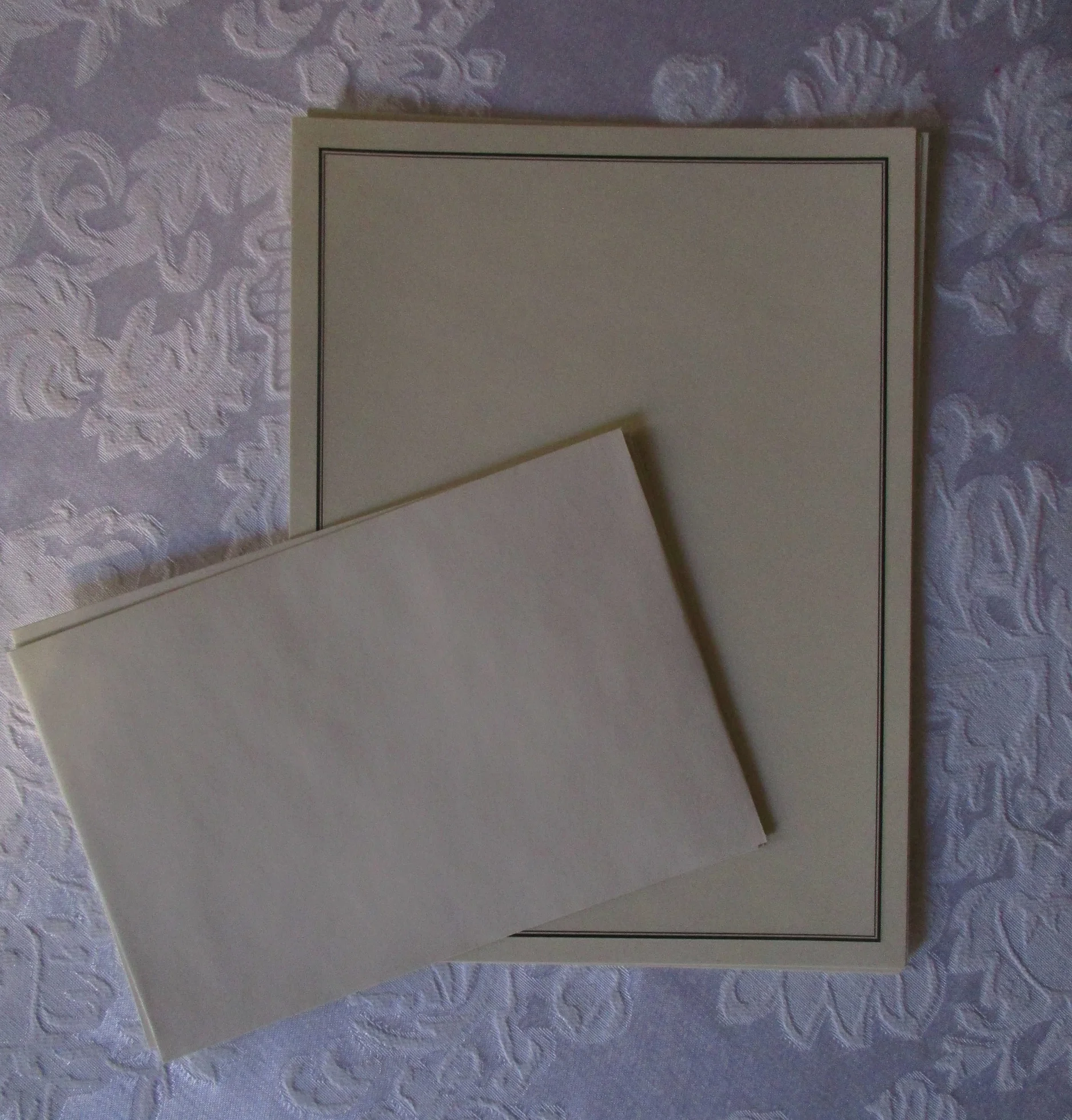 That Mr. Dimmick, caught short without Perfectly Proper stationery, discovered black-bordered cream notepaper from Peter Pauper at a local stationer.