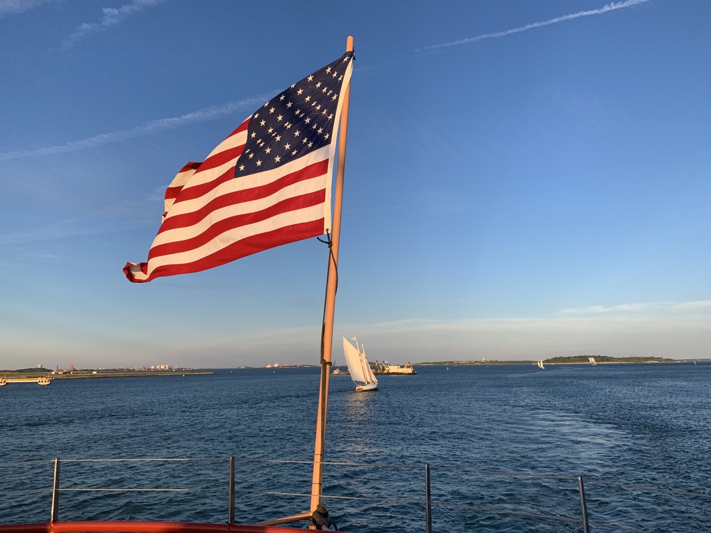 Off the stern of the harbor cruise.