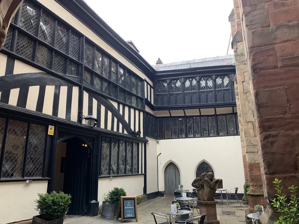 Exterior of the Guild Hall courtyard. That overhang is just going to fall off some day.