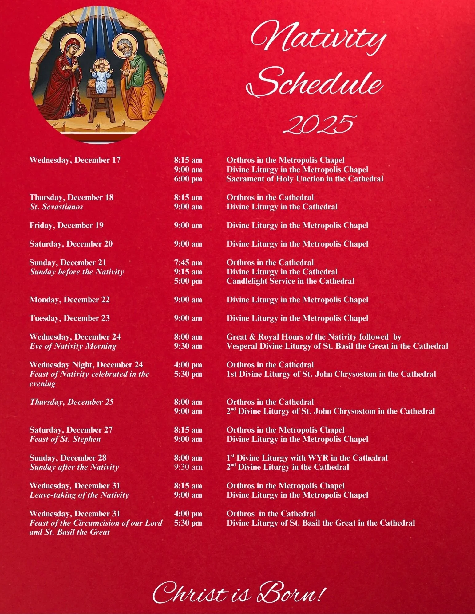 Nativity Schedule