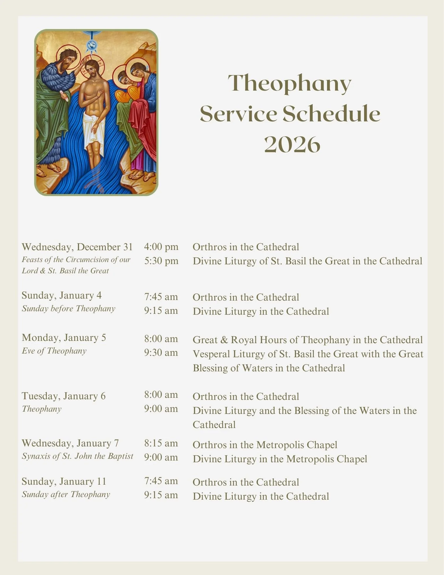 Theophany Schedule