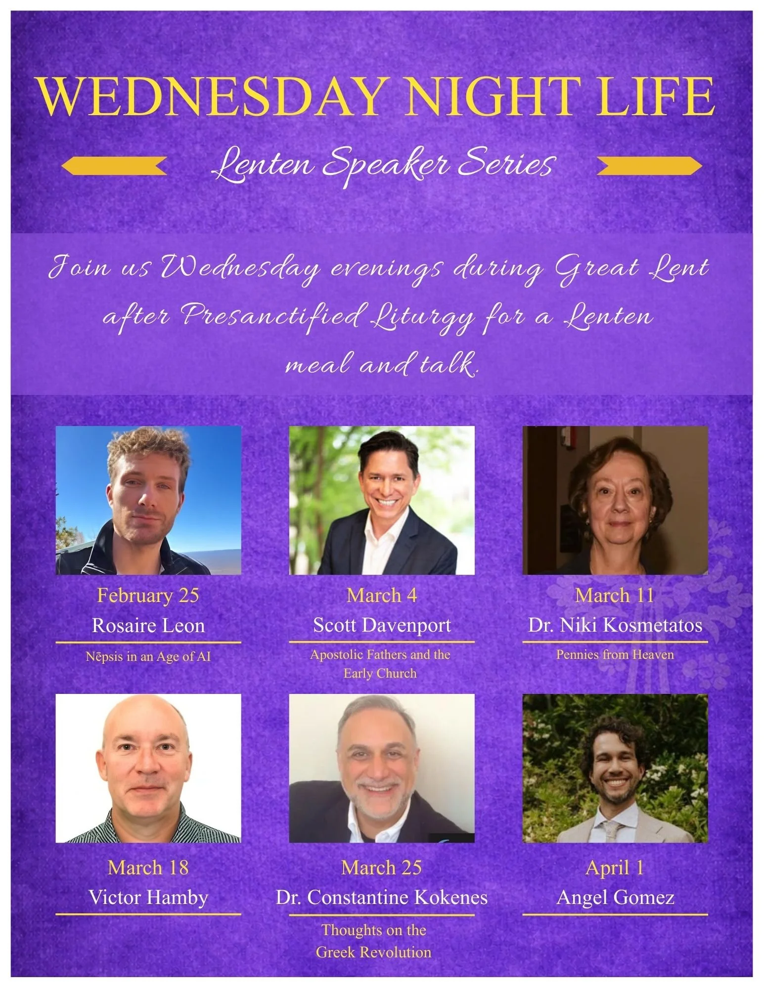 Wednesday "NITE" Life Speaker Series During Great Lent