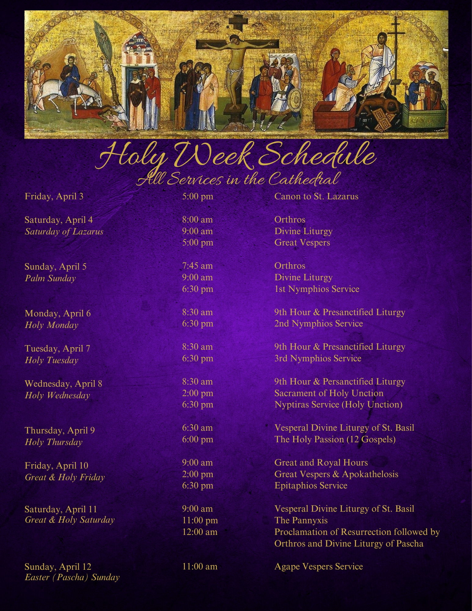 Great and Holy Week Schedule