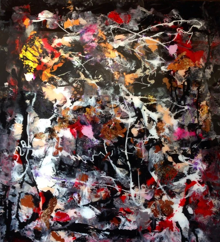FRAGILE ROSES Reverse painting on plexiglass, 30 x 36 in . 91 x 76 cm