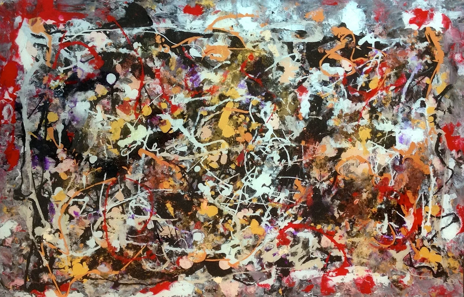 A GOLD WORLD Reverse painting on tempered glass with gold leaves, 81 x 121 cm . 32 x 48 in