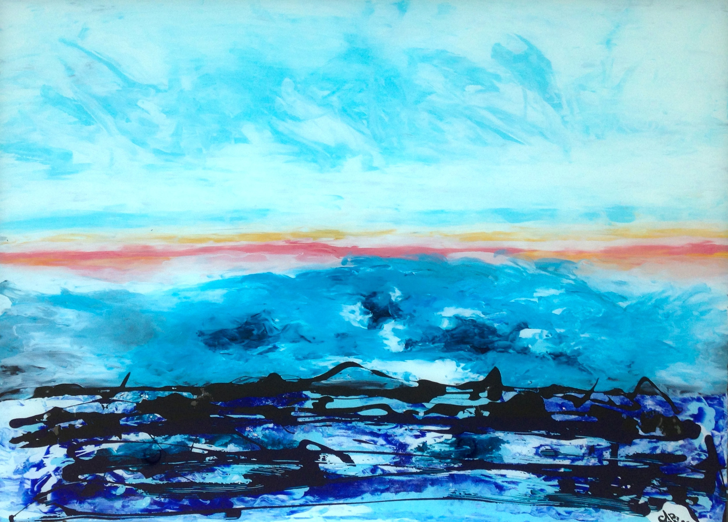   VICTORIA SUNRISE - Reverse painting on tempered glass 81 x 114 cm . 32 x 45 in  