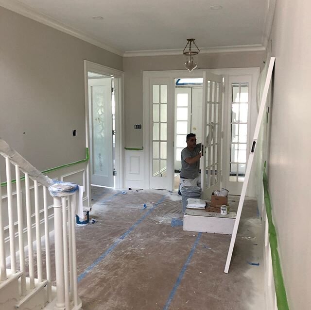 Painting moving along nicely at #deanroadproject . Kitchen cabinets from @newtonkitchens were delivered this morning and the install will start tomorrow!  Interior Design: @aimeeandersondesign