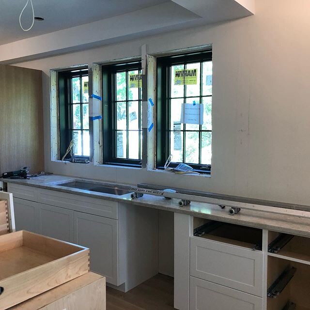 Big day at #deanroadproject with countertops being installed! #marymckeedesign interiors: @aimeeandersondesign #kitchens #countertops