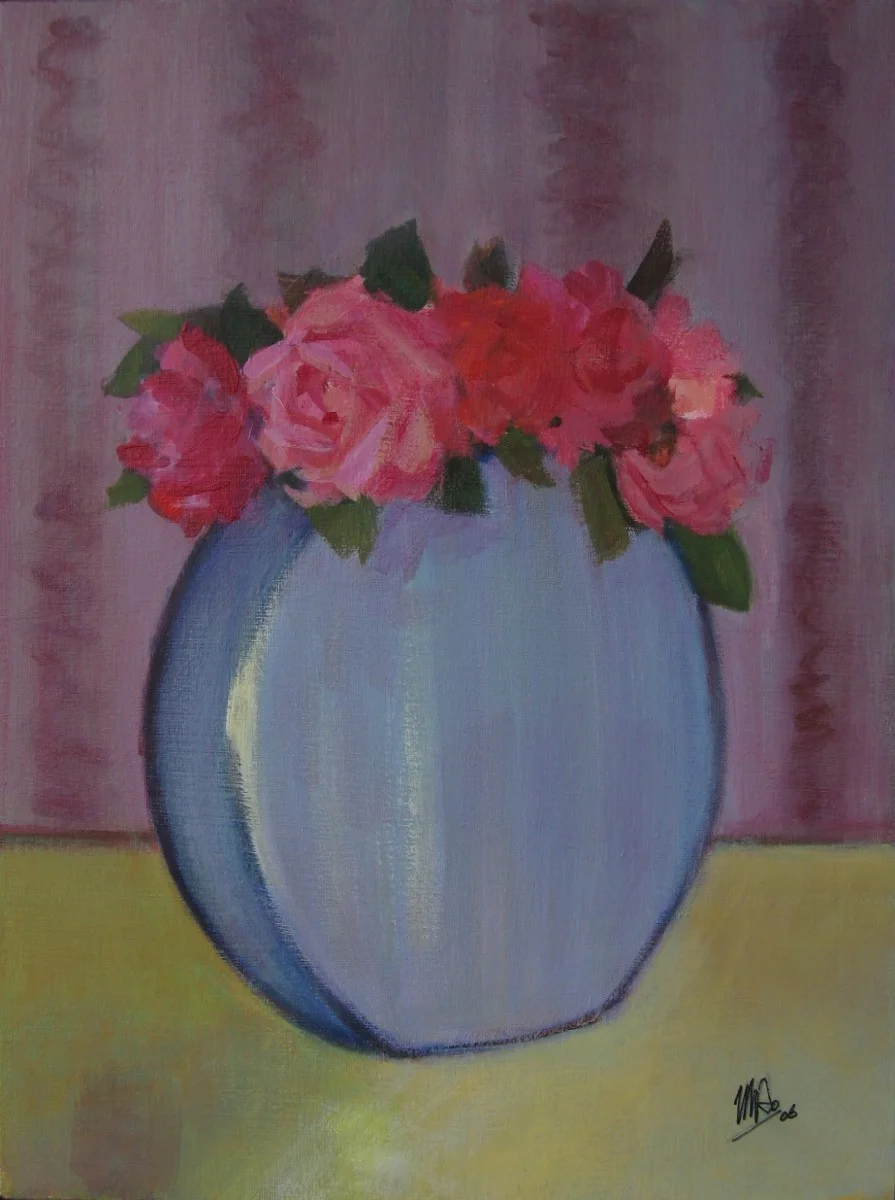 FLOWERS Roses and blue vase.JPG