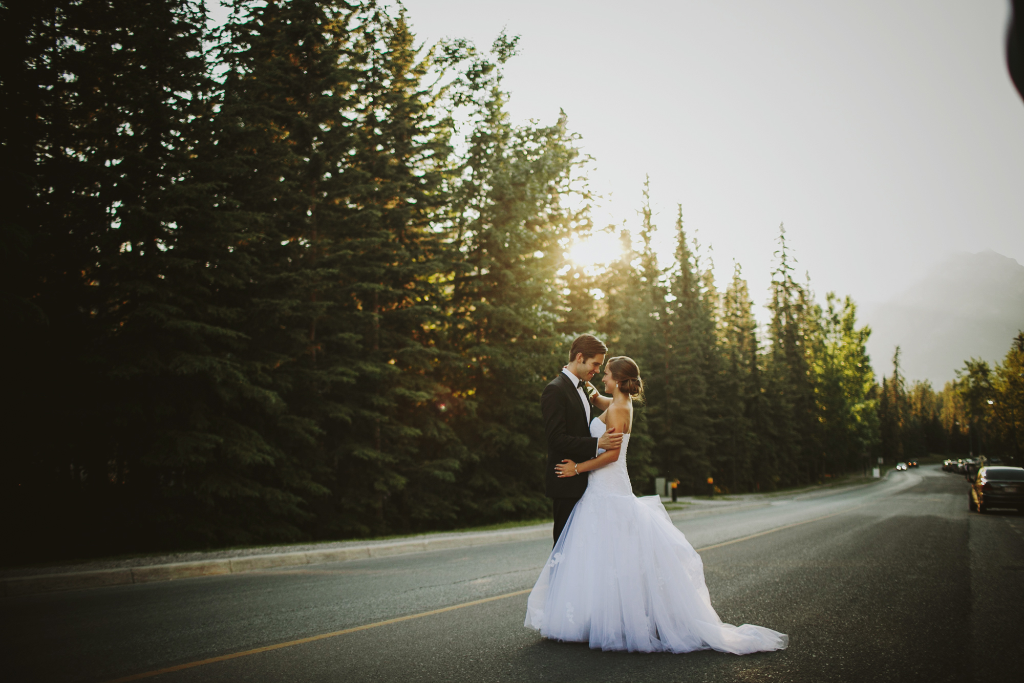 Banff Springs Wedding, Sunset Wedding Portrait