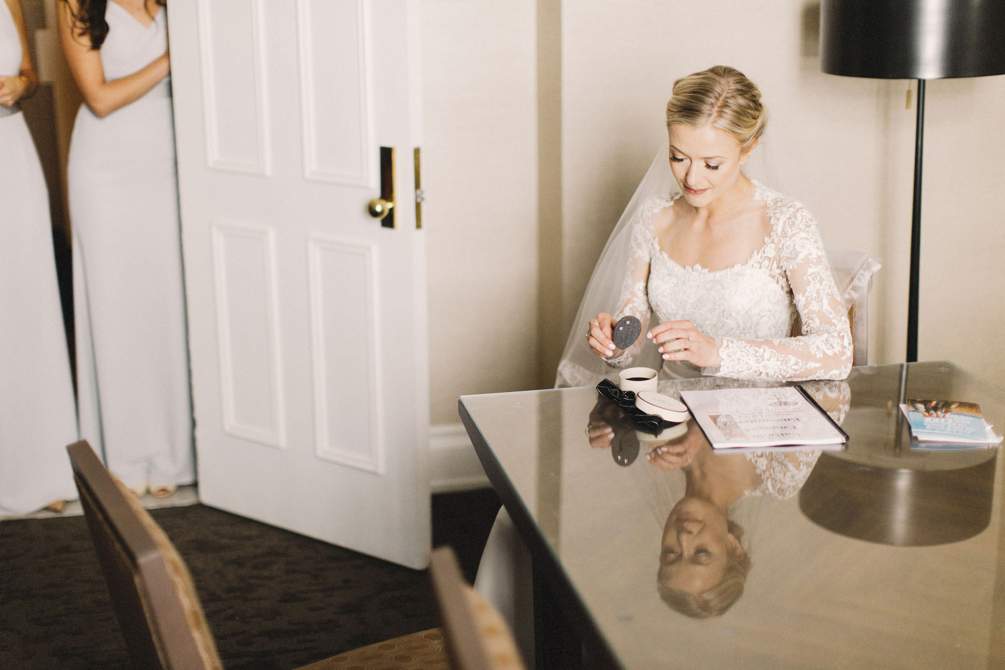 calgary wedding photographer, calgary wedding, fairmont palliser hotel, bride getting ready, reem acra dress