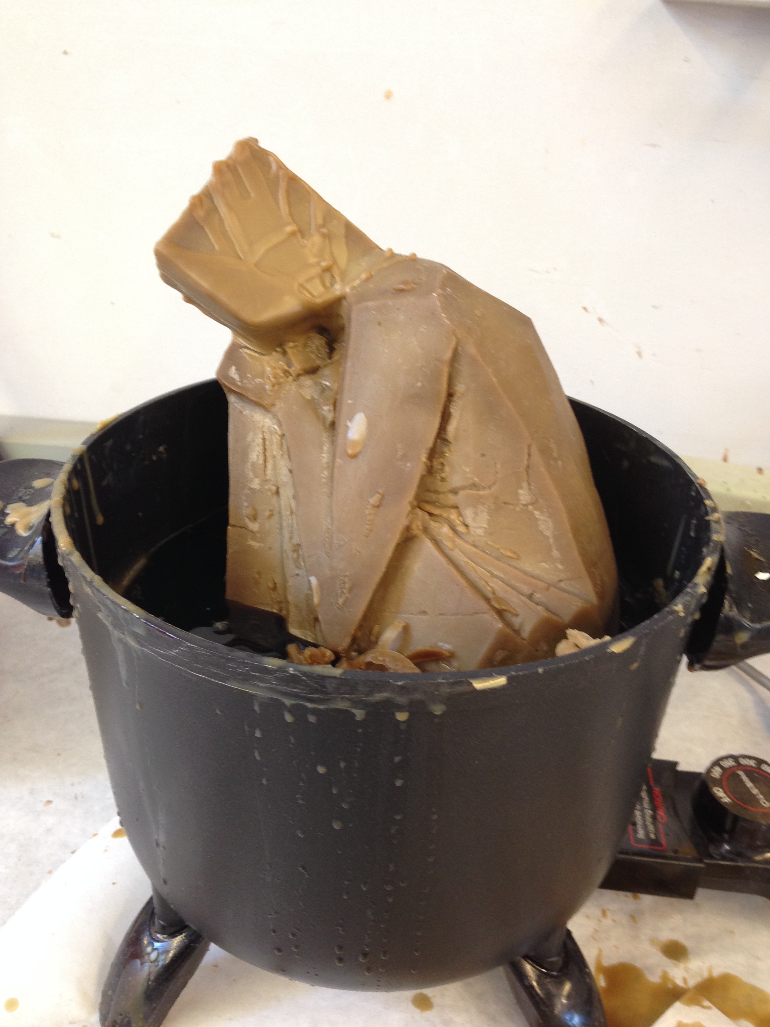 Recycling the first wax cast after I messed up... (too many defects)