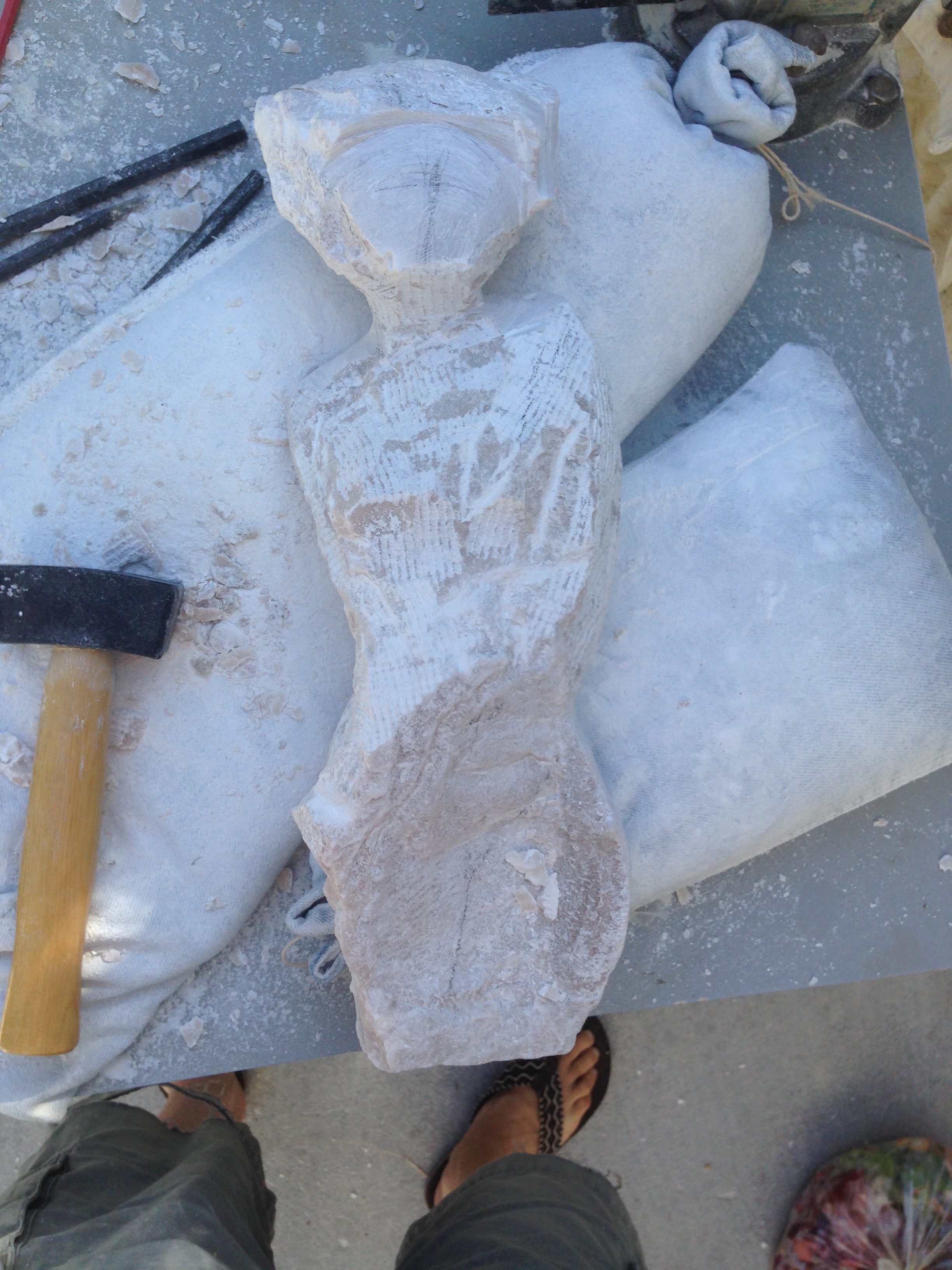 Carving the front...