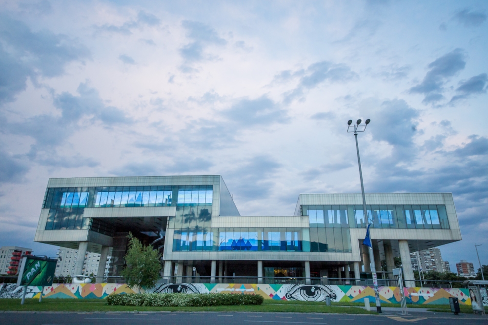 "Bloom" displayed on Zagreb's Museum of Contemporary Art three-panel media façade at Animafest Zagrab 2017.