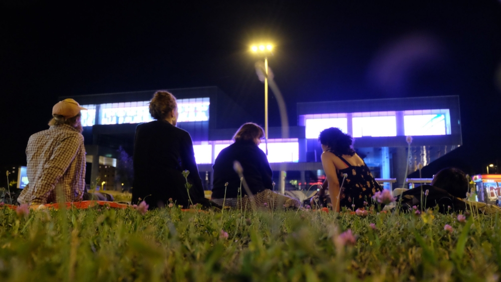 "Bloom" displayed on Zagreb's Museum of Contemporary Art three-panel media façade at Animafest Zagrab 2017.