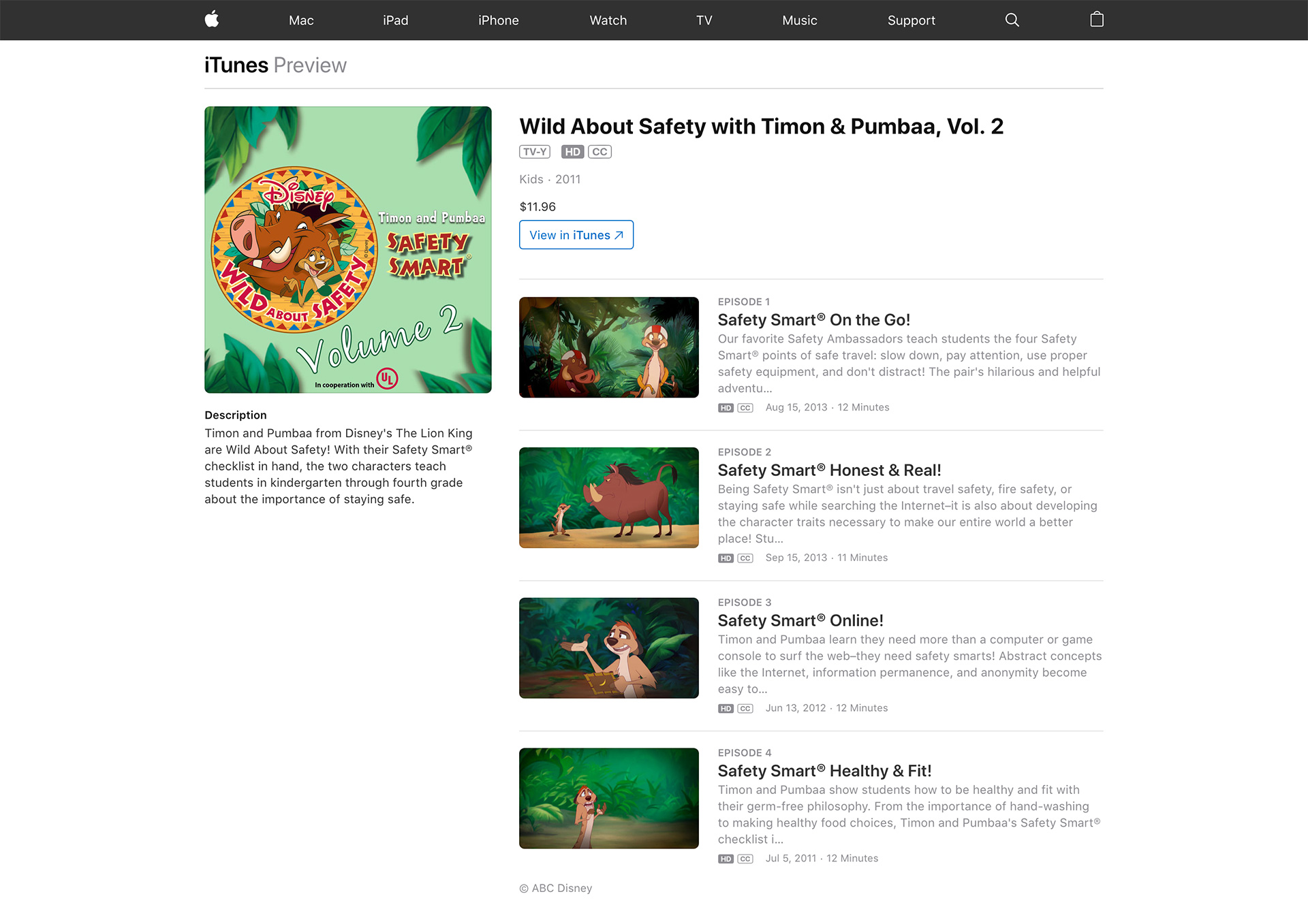 Wild About Safety with Timon &amp; Pumbaa series on iTunes.