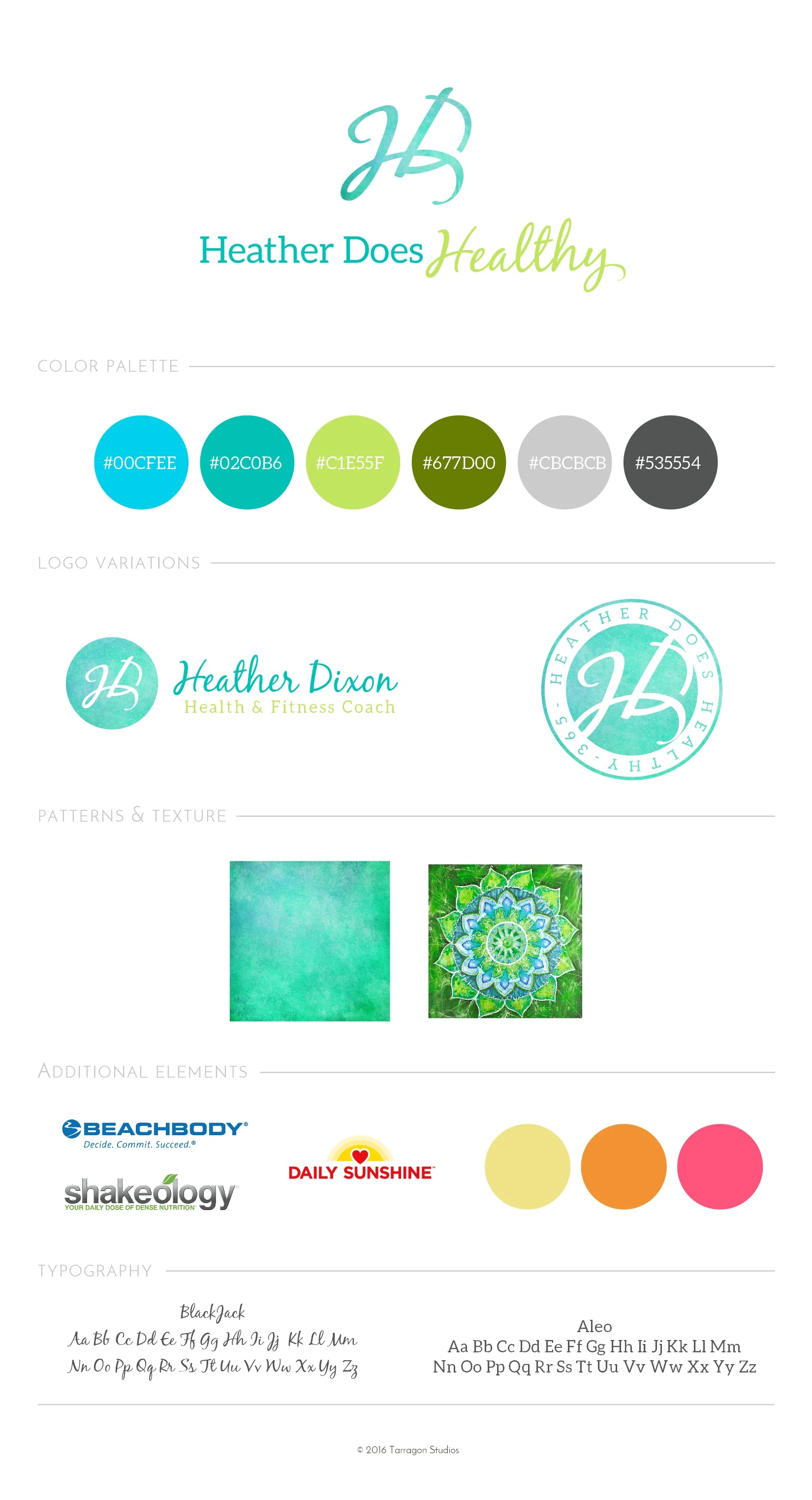 Logo and Brand design for Heather Does Healthy Health and Fitness Coach. Keep Reading to See all of her Beautiful Colorful Bright Logo Variations! #logo #design #feminine #branding