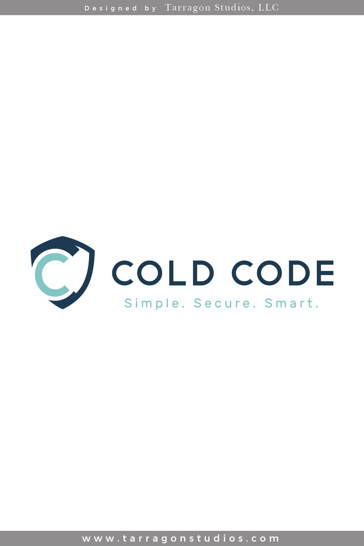 Techy masculine shield logo and brand for Cold Code Secure Crypto Currency Storage Device design by Tarragon Studios. Keep Reading to see all the strong security inspired logo variations! #logo #design #masculine #security