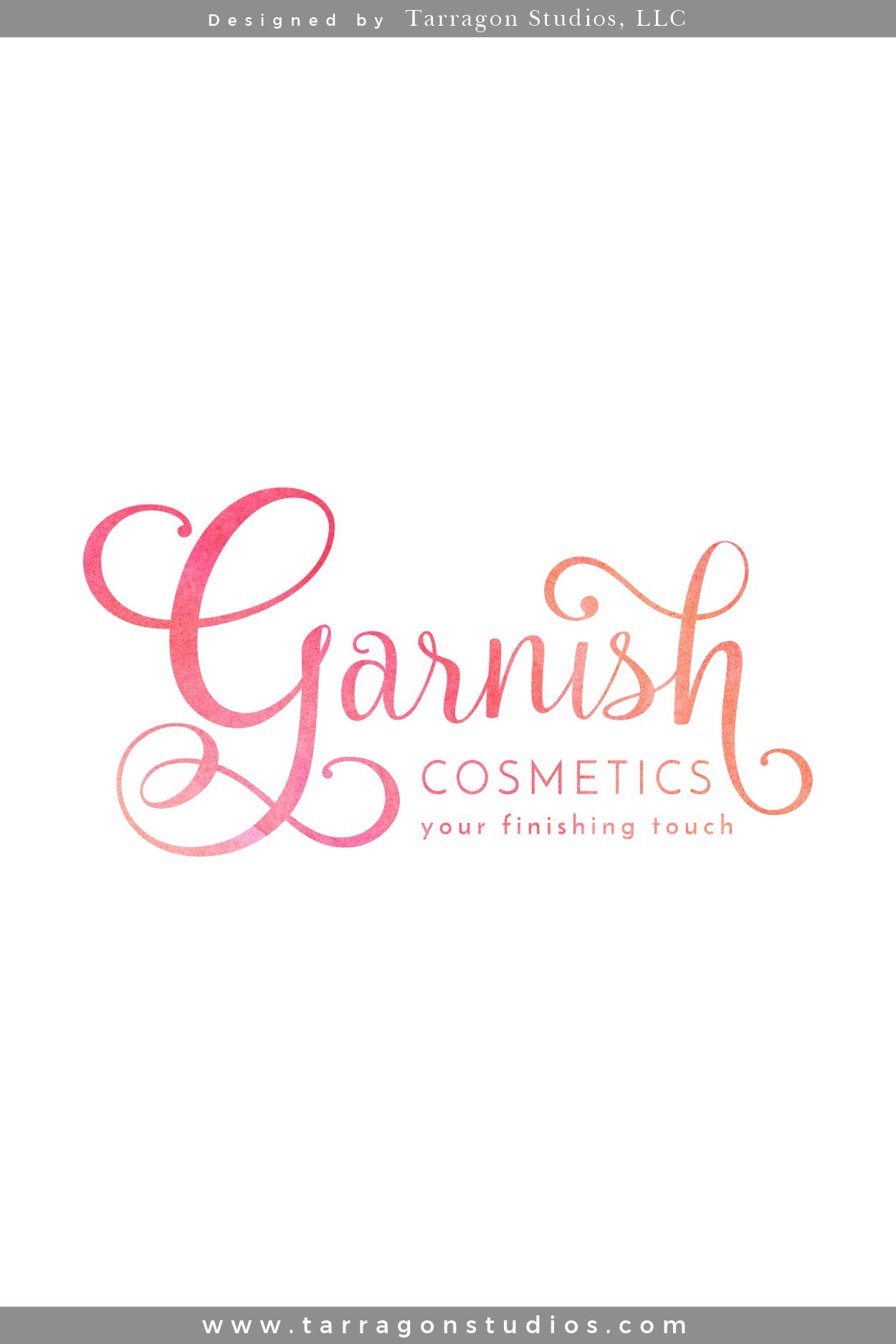 Logo, Brand, & Website for Garnish Cosmetics Designed by Tarragon Studios. Keep Reading to see her beautiful bright feminine logo variations and website! #logo #design #branding #website #feminine #beautiful #bright