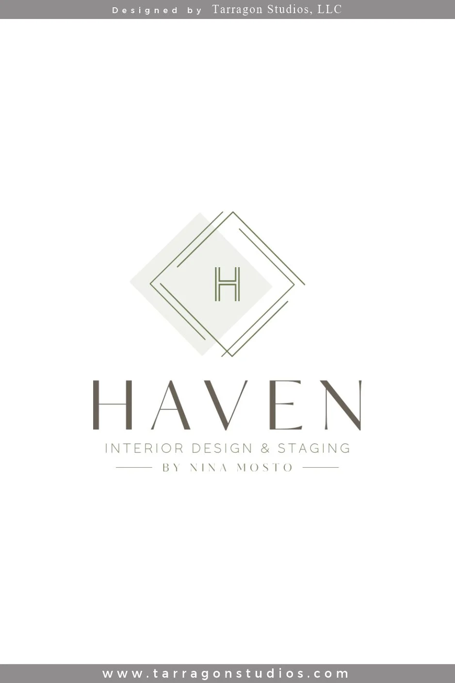 This Chic, stylish logo and brand for Haven Interior Designs & Staging by Nina Mosto, was created by Tarragon Studios. Keep Reading to see all the elegant logo variations! #logo #design #chic #unique