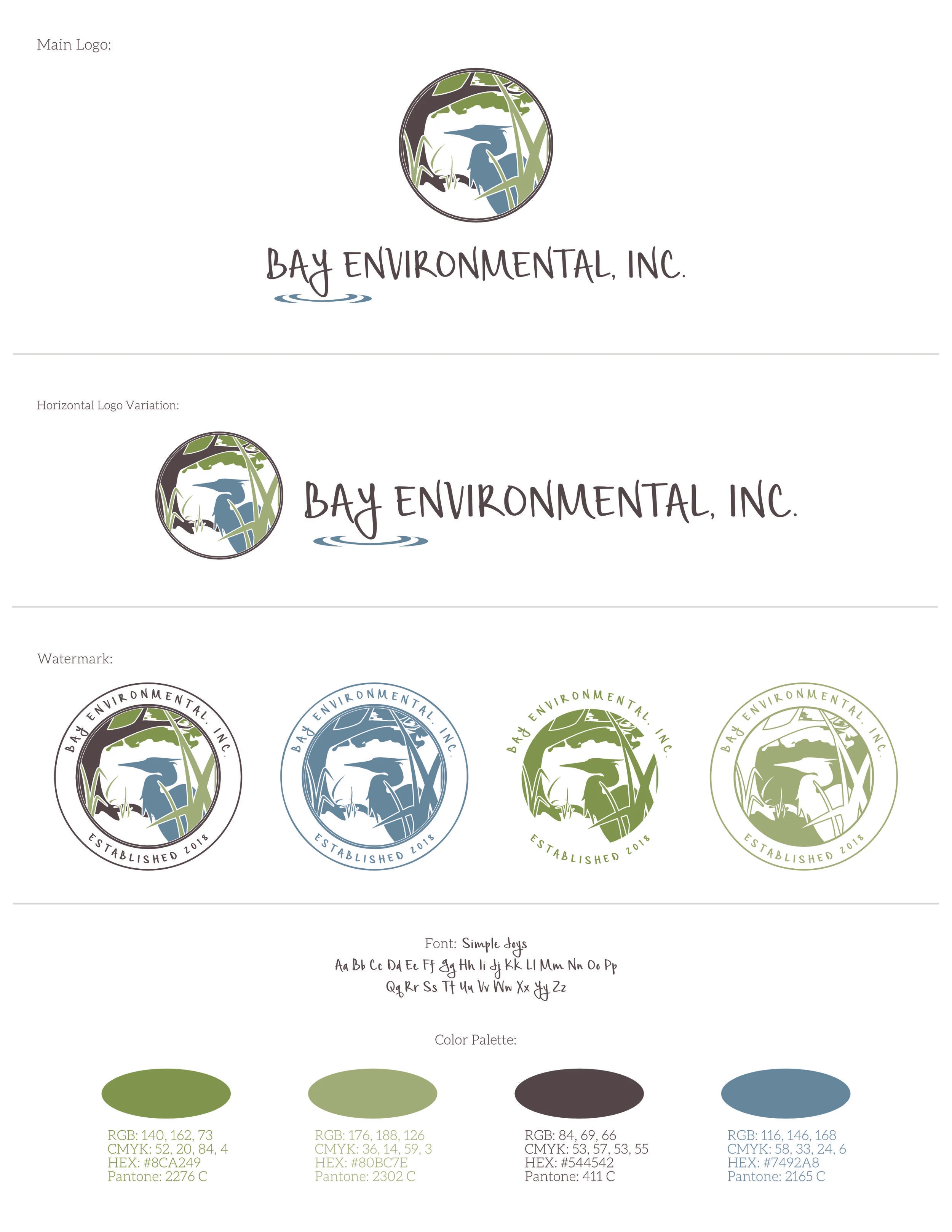 This style guide is for Bay Environmental, Inc - Brand designed by Tarragon Studios. Keep Reading to see more logo variations! #logo #design #environment #conservation