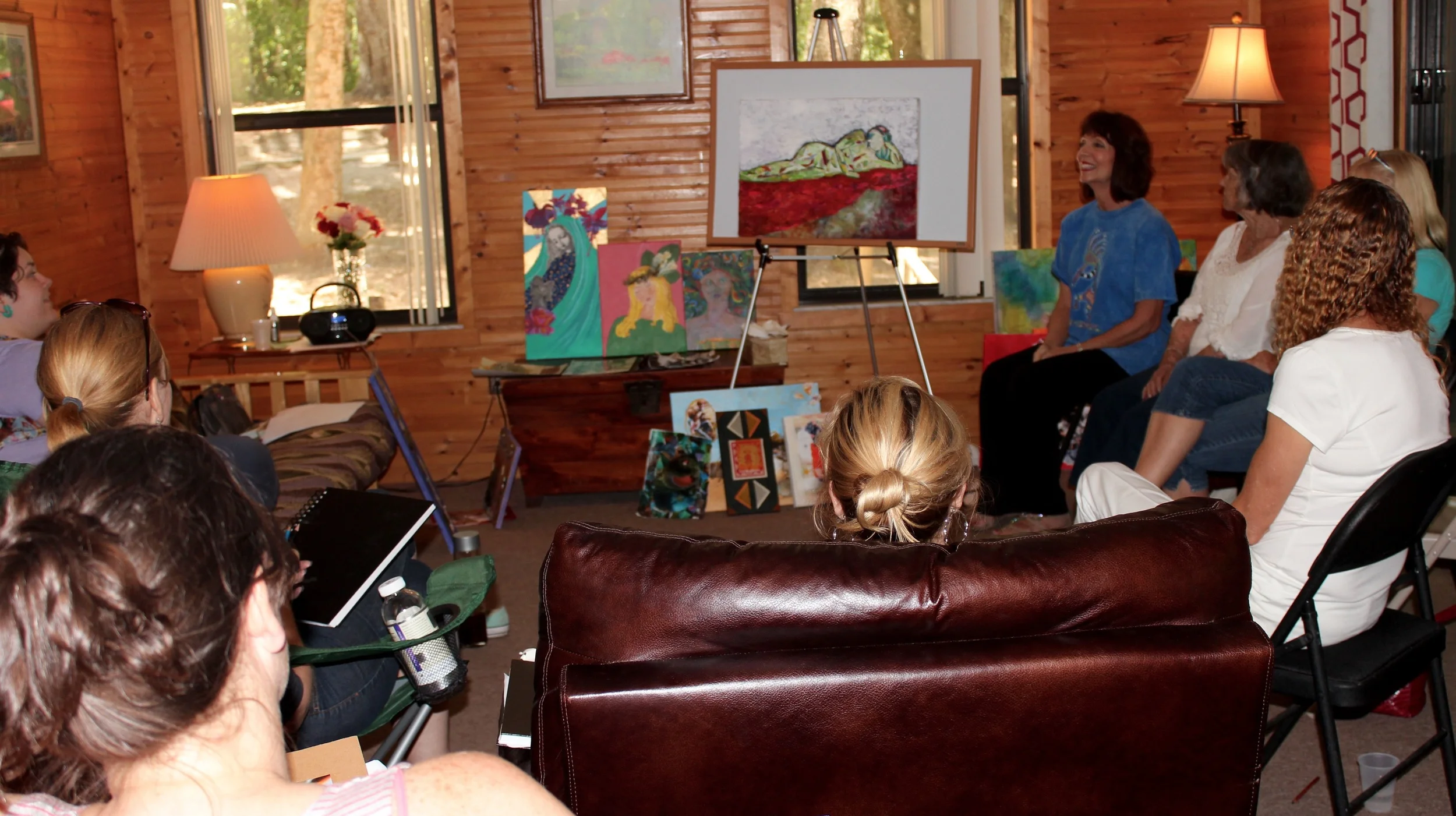 Participating in a critique at a recent retreat at Rainbow Rivers Center, led by Linn Sennott and me.