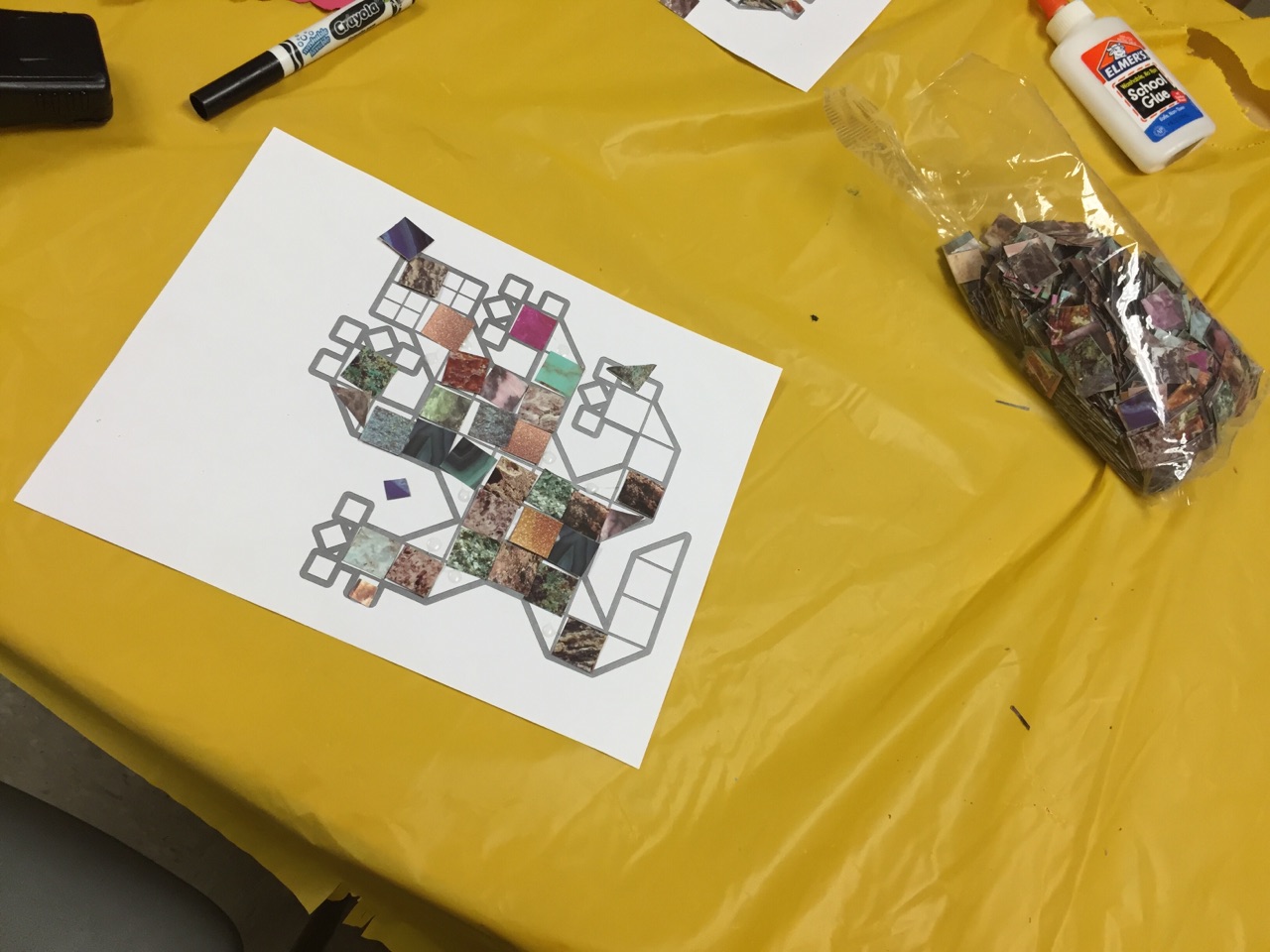 Campers used tiles made up of images of plants and animals to create nature-themed, earth-tone mosaics.
