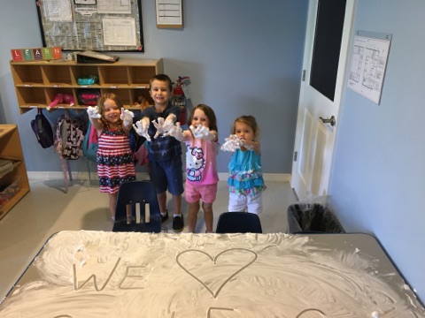 What a fine mess we're in! Our littlest explorers had a messy, fun, sensory experience drawing on a shaving cream canvas.