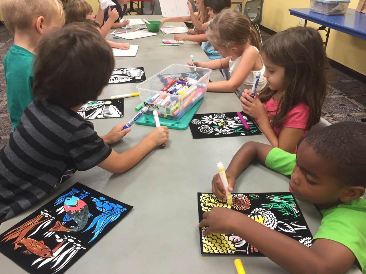 Scratch art and velvet art added to the fun this week.