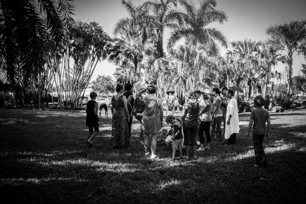 The group gathers at the Gizella Kopsick Arboretum 